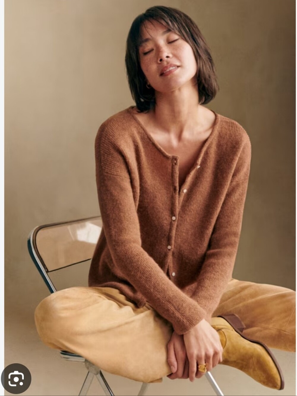 Sezane Gaspard - Women's Camel Button-Front Cardigan Sweater